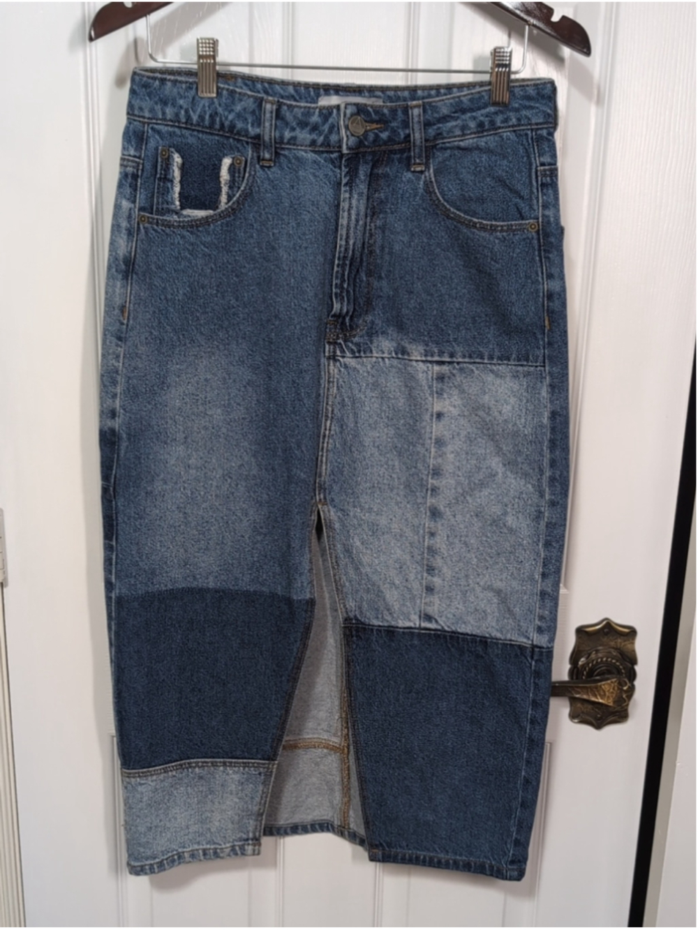 Eleven Paris Patchwork Denim Midi Skirt Size 29
